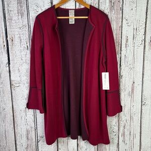 🏷️NWT Chico’s 3P XLP Petite Reversible Cardigan Sweater Mid Length Mulberry Red